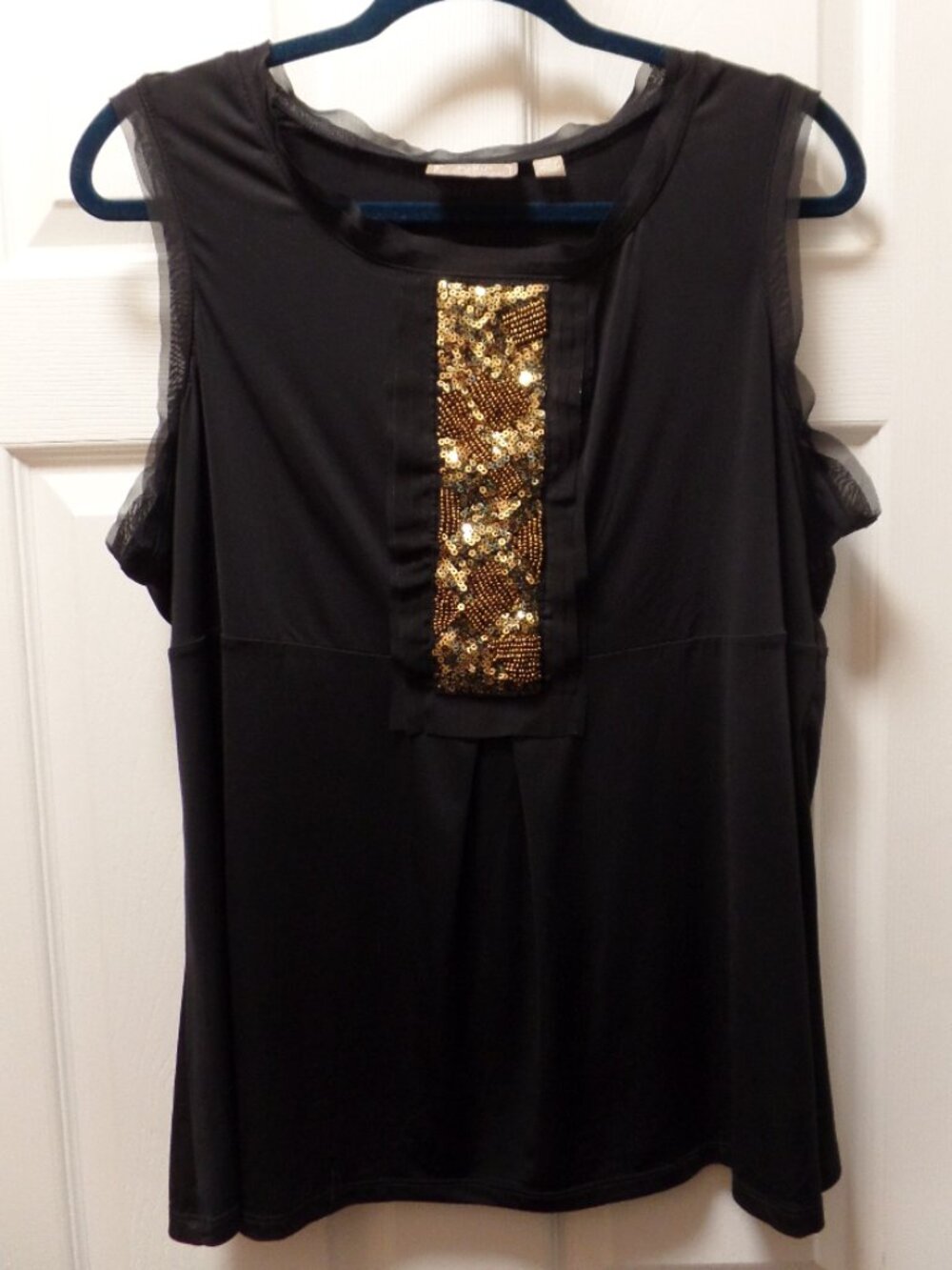 Kelly by Clinton Kelly XL 18 20 *SPARKLE* Sequin Sleeveless Ruffle Front Blouse